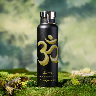 Elegant Gold Om Symbol Sanskrit Spiritual Black Water Bottle