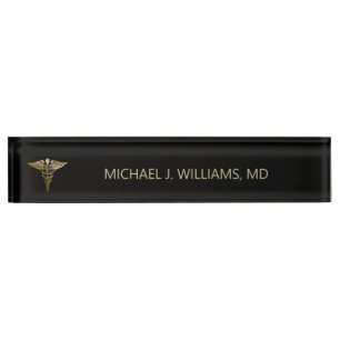 Elegant Gold on Black Caduceus Doctor Nameplate