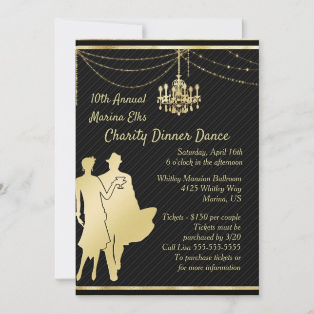 Elegant Gold on Black Cocktail Party Invitaiton Invitation (Front)