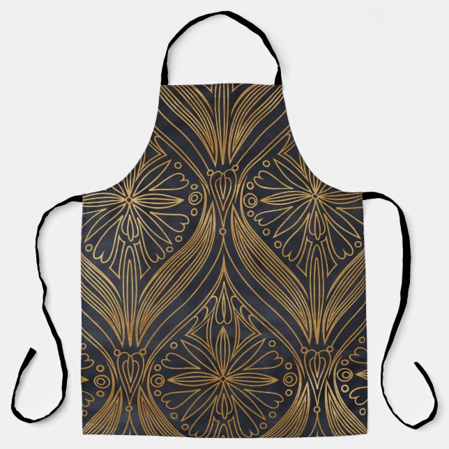 Elegant gold on black damask pattern apron (Front)