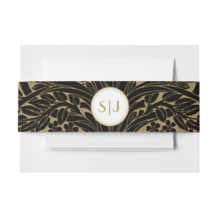 Elegant Gold on Black Initialed Wedding Invitation Belly Band