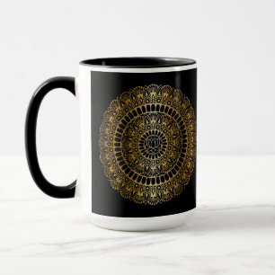 Elegant Gold on Black Lotus Henna Mandala Mug