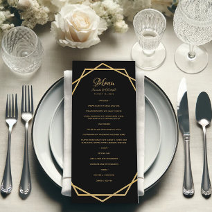 Elegant Gold on Black Modern Geometric Wedding Menu