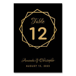 Elegant Gold on Black Modern Geometric Wedding Table Number