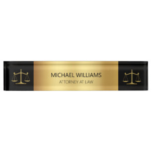 Elegant Gold on Black Scales of Justice Lawyer Nameplate