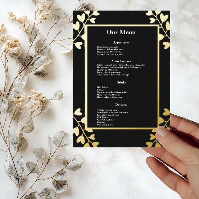 Elegant Gold on Black Wedding Dinner Menu (Creator Uploaded)