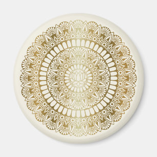Elegant Gold on Cream Lotus Henna Mandala Magnet
