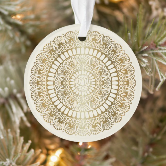 Elegant Gold on Cream Lotus Henna Mandala Ornament (Tree)
