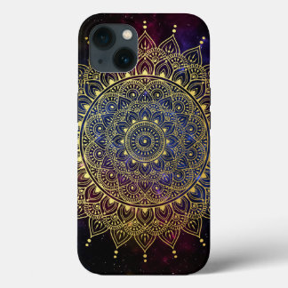 Elegant Gold on Dark Nebula Floral Henna Mandala iPhone 13 Case