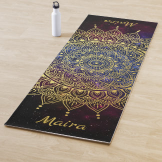 Elegant Gold on Dark Nebula Floral Henna Mandala Yoga Mat
