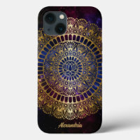 Elegant Gold on Dark Nebula Lotus Henna Mandala