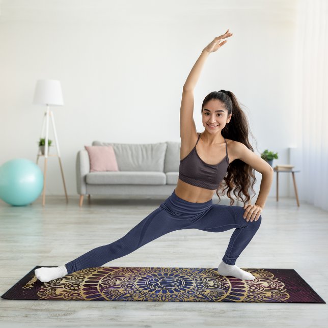 Elegant Gold on Dark Nebula Lotus Henna Mandala Yoga Mat (Creator Uploaded)