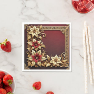 Elegant Gold on Red Poinsettia Frame Decoupage Napkin