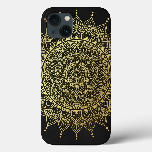 Elegant Gold on Soft Black Floral Henna Mandala Case-Mate iPhone Case (Back)