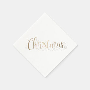 Elegant Gold on White Merry Christmas Script  Napkin