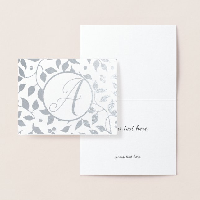 Elegant Gold or Silver Floral Monogram Foil Card (Display)
