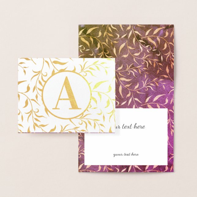 Elegant Gold or Silver Floral Monogram Foil Card (Display)