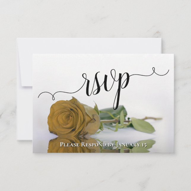Elegant Gold or Yellow Reflecting Rose Wedding RSVP Card (Front)
