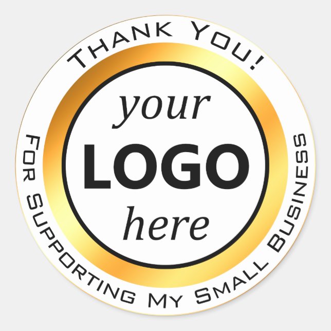 Elegant Gold Orange Colour Thank You Your Logo Her Classic Round Sticker (Front)