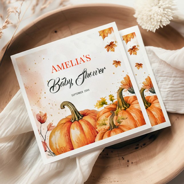 Elegant Gold Orange Watercolor Pumpkin Fall Leaves Napkin (Creator Uploaded)