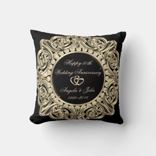 Elegant Gold Ornament  50th Wedding Anniversary Cushion (Front)