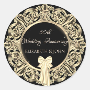 Elegant Gold Ornament ,Bow Anniversary Classic Round Sticker