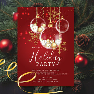 Elegant Gold Ornament Christmas Party Invitation