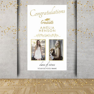 Elegant Gold Ornament Congratulations 2 Photo Grad Poster