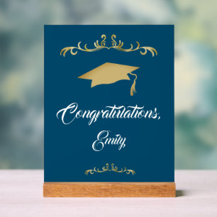 Elegant Gold Ornament Congratulations Graduate Acrylic Sign