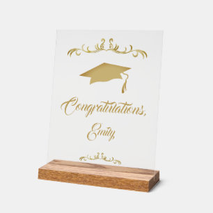 Elegant Gold Ornament Congratulations Graduate Acrylic Sign