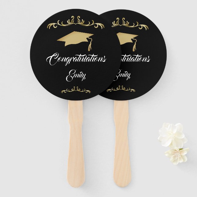 Elegant Gold Ornament Congratulations Graduate  Hand Fan (Front and Back)