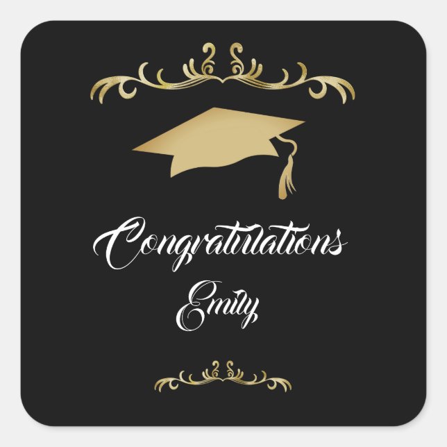 Elegant Gold Ornament Congratulations Graduate  Square Sticker (Front)