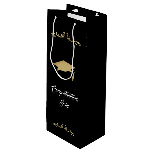 Elegant Gold Ornament Congratulations Graduate  Wine Gift Bag (Front Angled)