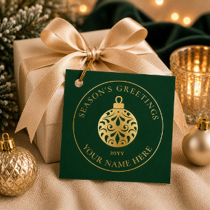 Elegant Gold Ornament Fir Green Holiday Gift Favour Tags
