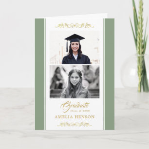 Elegant Gold Ornament Graduation 2 Photo  Card