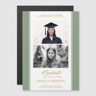 Elegant Gold Ornament Graduation 2 Photo Magnetic 