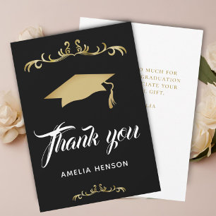 Elegant Gold Ornament Graduation Cap Thank You Card