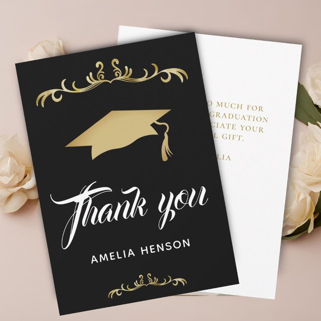 Elegant Gold Ornament Graduation Cap Thank You Card (Creator Uploaded)