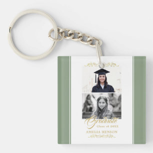 Elegant Gold Ornament Graduation Party 2 Photo  Key Ring
