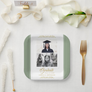 Elegant Gold Ornament Graduation Party 2 Photo Paper Plate