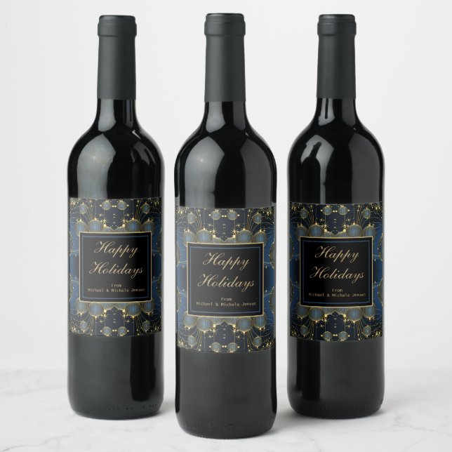 Elegant Gold Ornament Wine Label (Bottles)