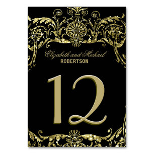 Elegant Gold Ornamental Black Background Table Number