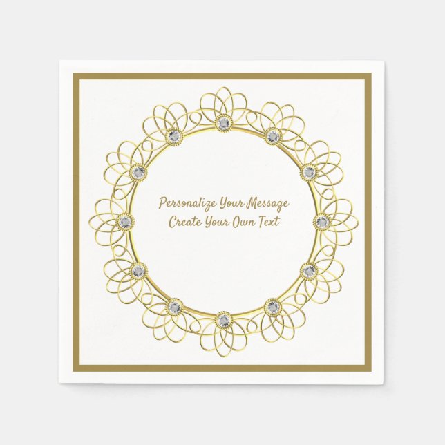 Elegant Gold Ornamental Border Diamonds Napkin (Front)
