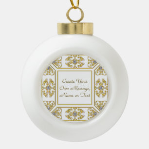 Elegant Gold Ornamental Border with Diamond Accent Ceramic Ball Christmas Ornament