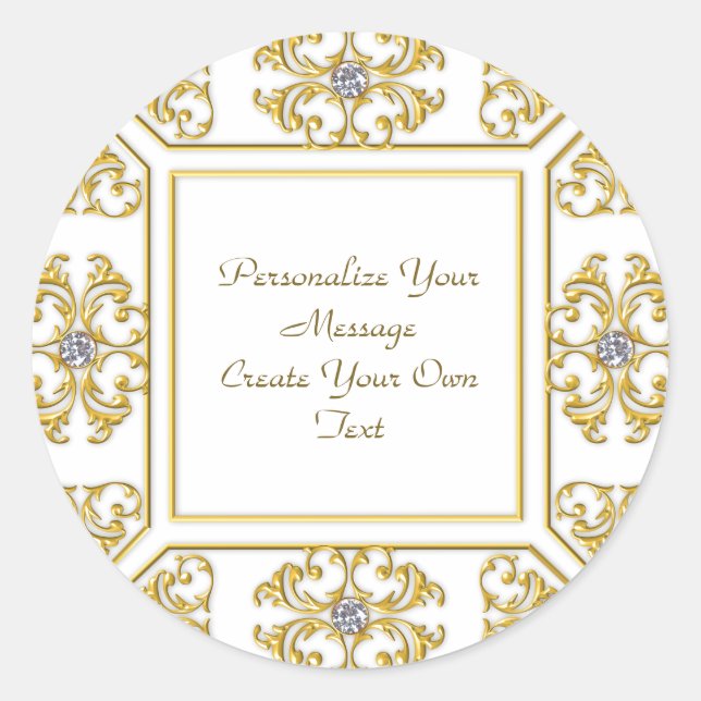 Elegant Gold Ornamental Border with Diamond Accent Classic Round Sticker (Front)