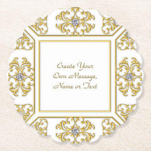 Elegant Gold Ornamental Border with Diamond Accent Paper Coaster