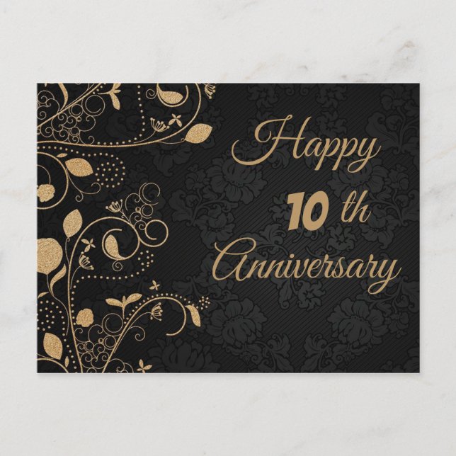 Elegant, Gold Ornaments, Anniversary Postcard (Front)