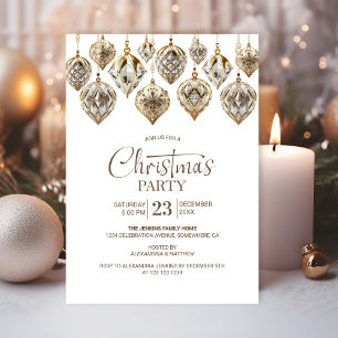 Elegant Gold Ornaments Christmas Party Invitation