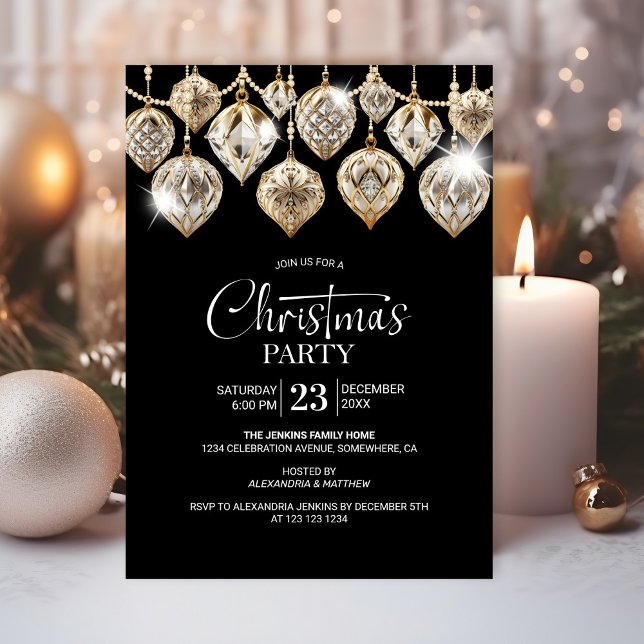 Elegant Gold Ornaments Christmas Party Invitation (Creator Uploaded)