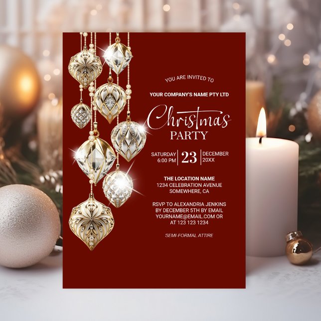 Elegant Gold Ornaments Christmas Party Invitation (Creator Uploaded)